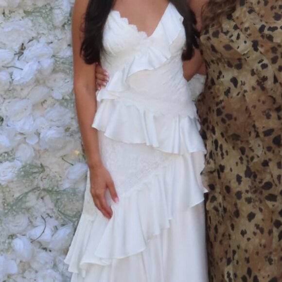 BRIDAL BHLDN V-Neck Tiered Ruffle Lace Satin Maxi Dress - Picture 5 of 5